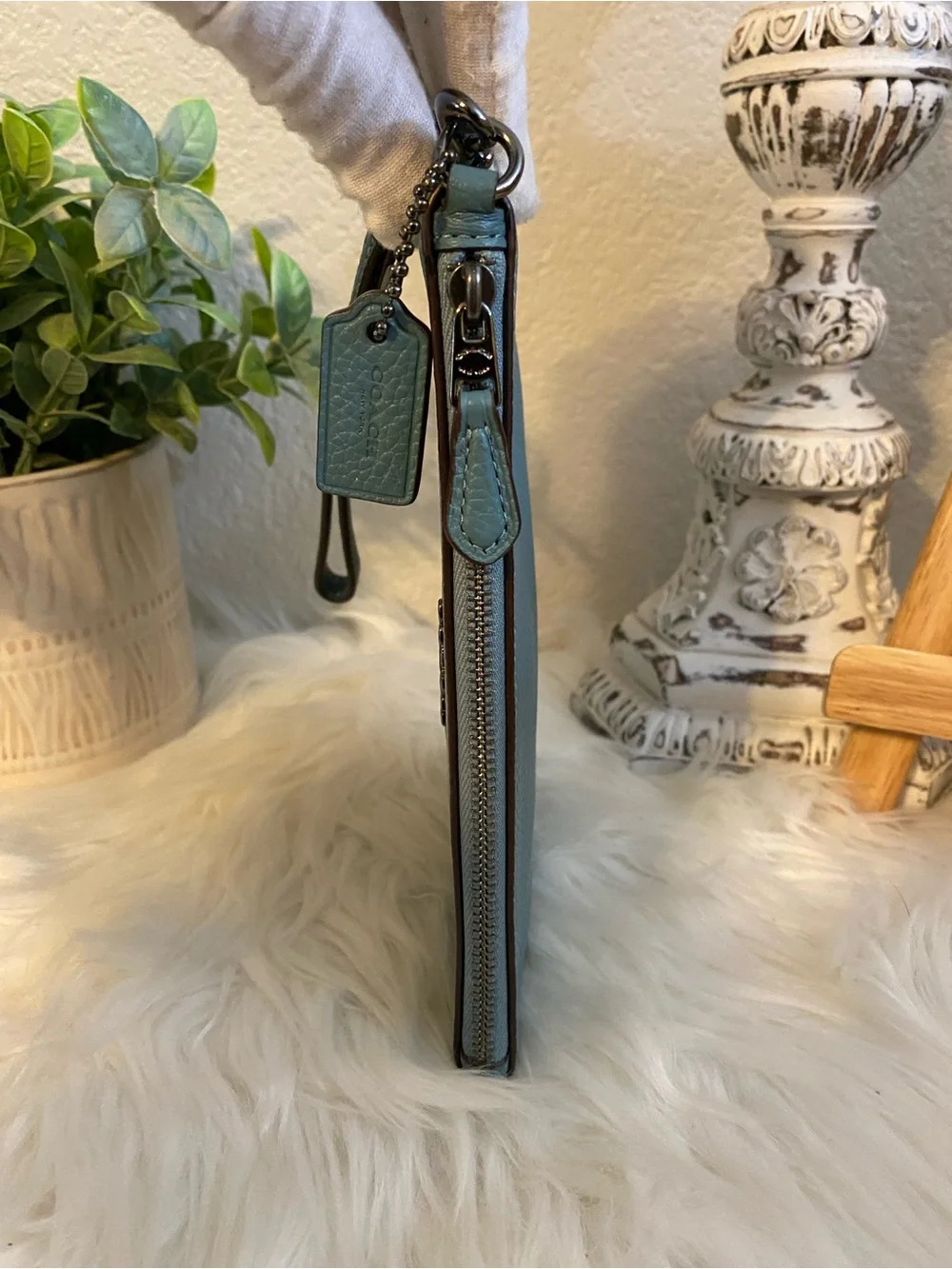 COACH Teal Leather Wristlet Pouch